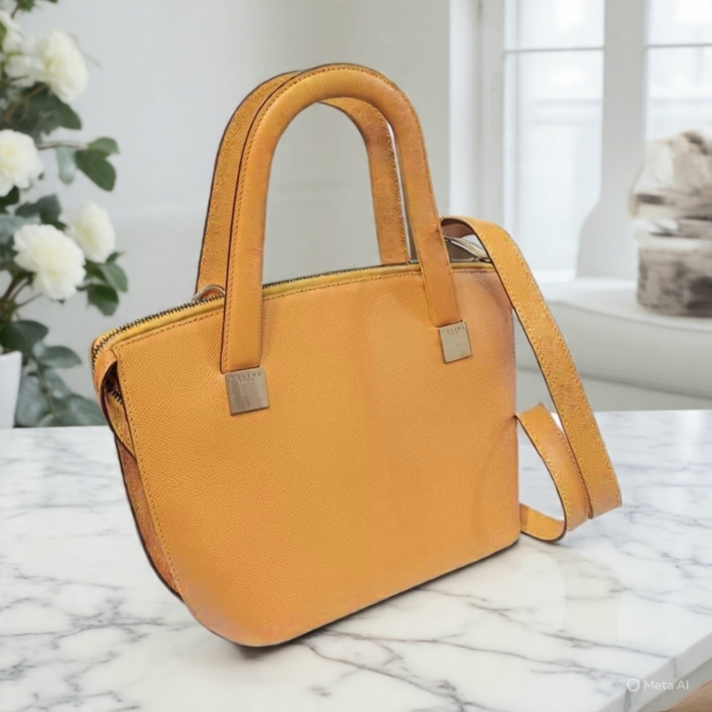 💛 CÉLINE EUC Mustard Leather Tote Crossbody Small Shoulder Bag Gold HW - Picture 7 of 17